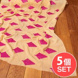 【5個セット】〔1m切り売り〕インドのスパンコール刺繍付き　シフォン生地布〔約106cm〕ベージュ系の商品写真