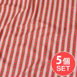 【5個セット】〔1m切り売り〕南インドのアローストライプ布〔幅約104.5cm〕 - ホワイト×ピンク系の商品写真