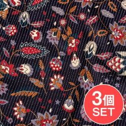 【3個セット】〔1m切り売り〕カンタ刺繍がかわいい　ボタニカルデザインの布　ブラック系〔幅約108cm〕の商品写真
