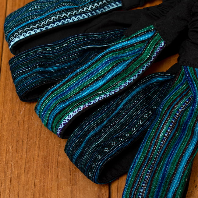 モン族の手作りカラフル刺繍ヘアバンド【1点アソート】 11 - 3：ブルー系