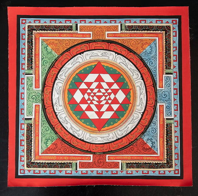 〔一点物〕タンカ - シュリ・ヤントラ Sri Yantra 曼荼羅[54x54cm] 2 - 仏画の全体像が分かるように撮影しました