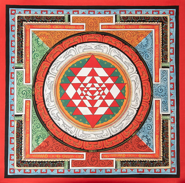 〔一点物〕タンカ - シュリ・ヤントラ Sri Yantra 曼荼羅[54x54cm]の写真タンカ,仏画,マンダラ,チベット,曼荼羅,手描き