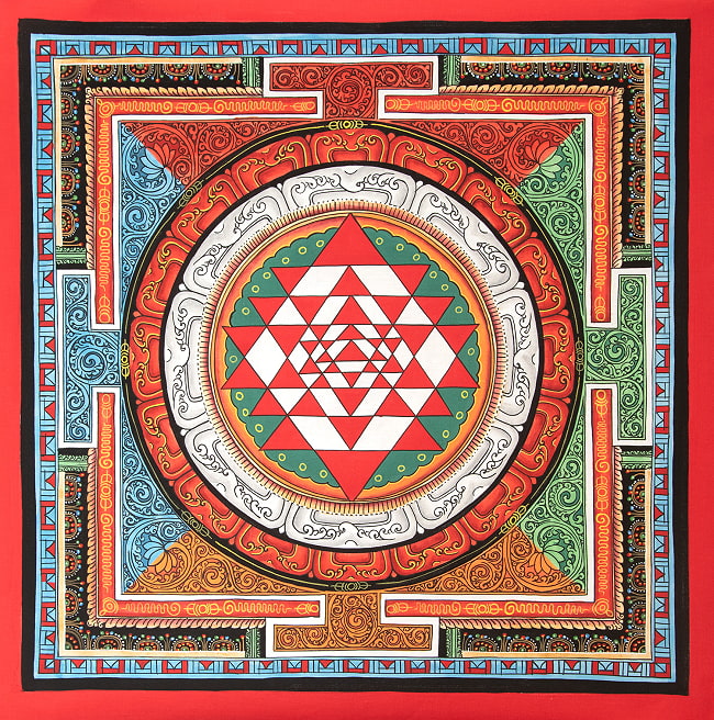 〔一点物〕タンカ - シュリ・ヤントラ Sri Yantra 曼荼羅[54x54cm]の写真タンカ,仏画,マンダラ,チベット,曼荼羅,手描き