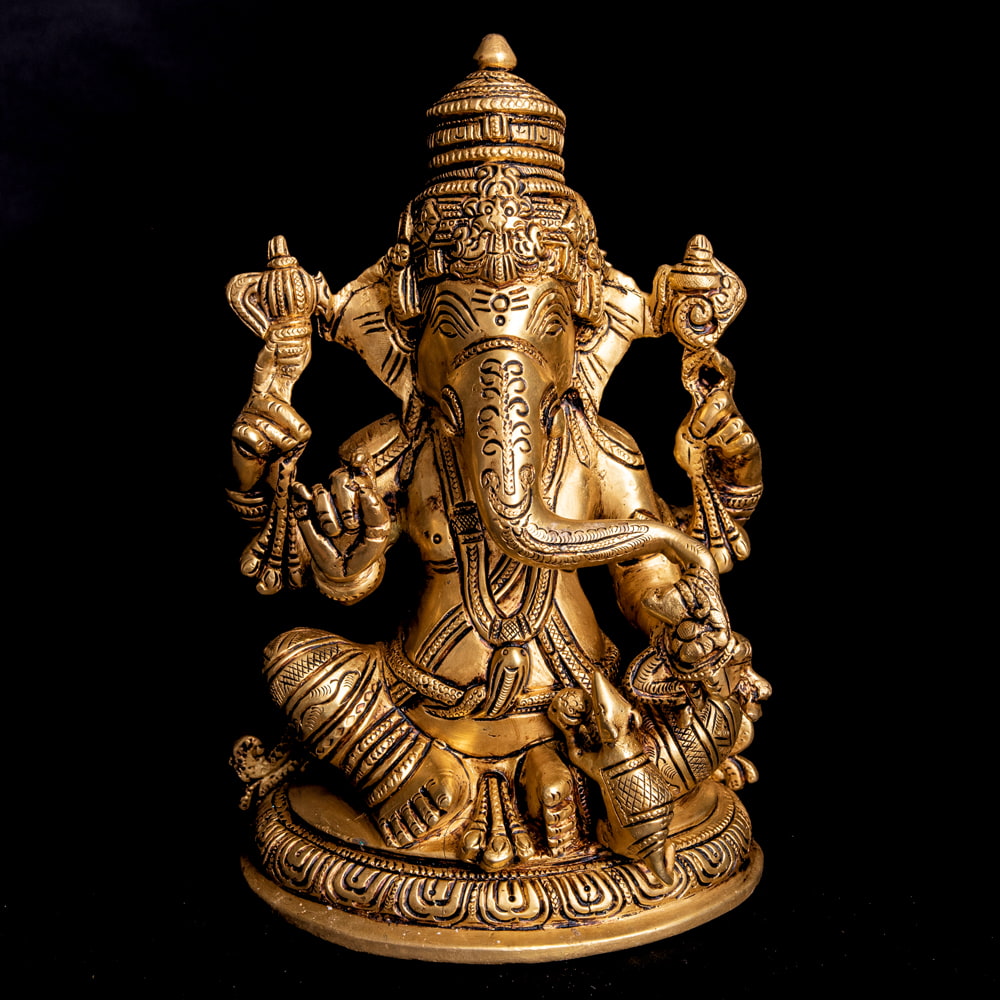 仏像 置物 ガネーシャ像 ブラス製 ヒンドゥー 神様像 座りガネーシャ像 23cm インド エスニック アジア 雑貨