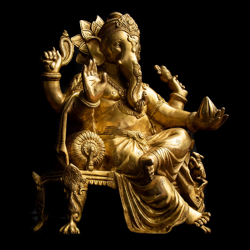 送料無料 ガネーシャ像 ブラス製 ヒンドゥー 神様像 座りガネーシャ像 50cm インド 置物 エスニック アジア 雑貨