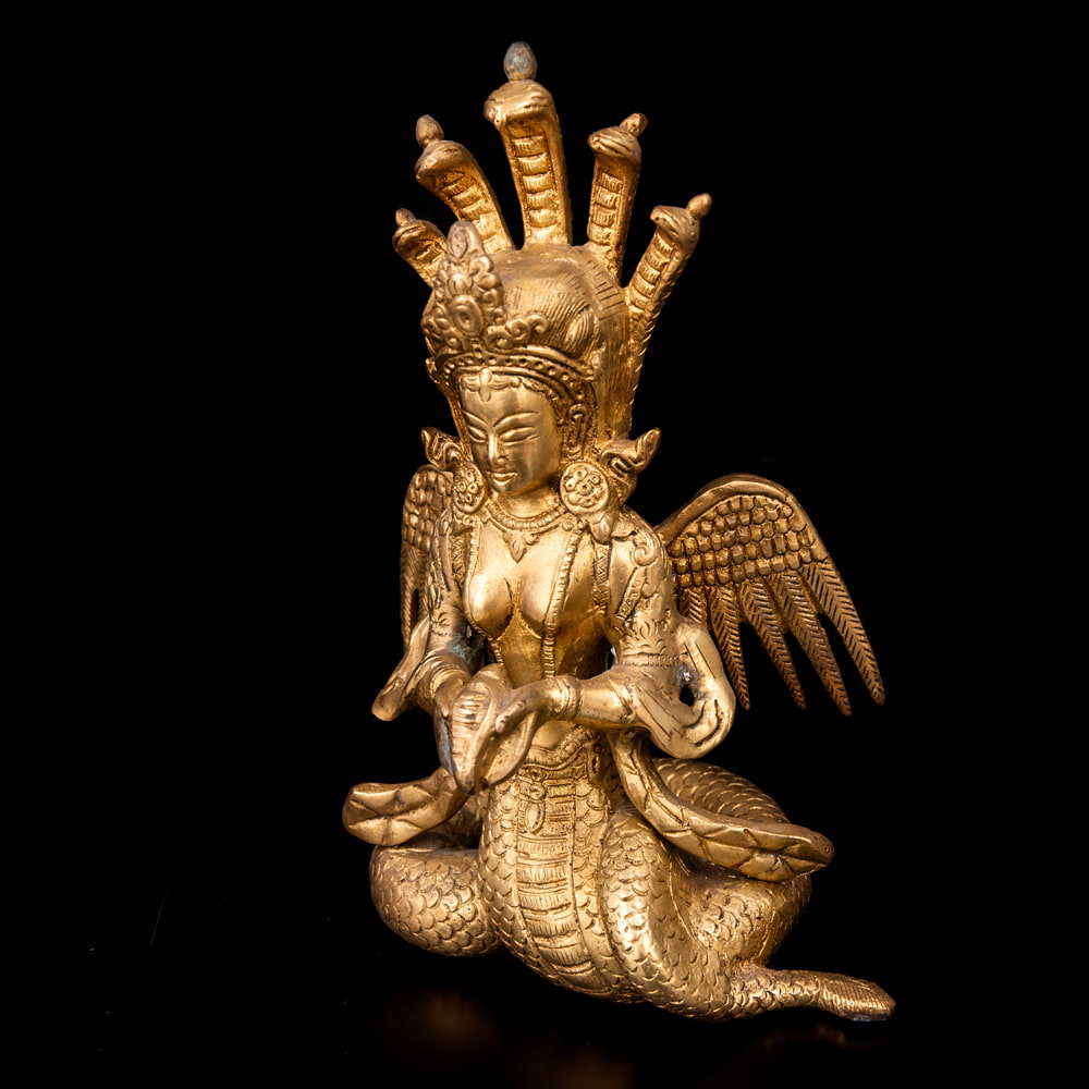蛇の神様 富や繁栄の象徴 ナーガ像 美しいブラス製〔約22cm×約13.5cm ...