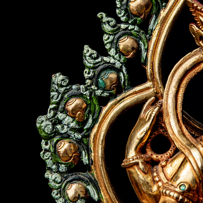【1点物】大聖歓喜天（ガネーシャ） 銅造鍍金仕上げ ネパール製 高さ：23cm程度 2.1kg 10 - 緑色の艶やかな光輪です。