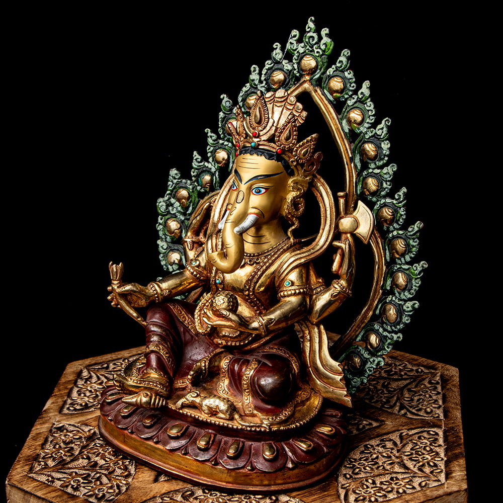 1点物】大聖歓喜天（ガネーシャ） 銅造鍍金仕上げ ネパール製 高さ 
