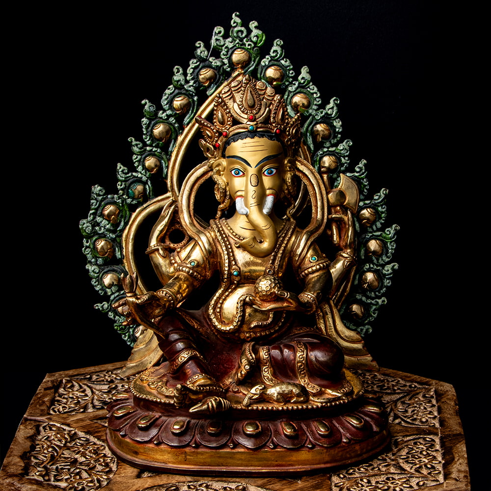【1点物】大聖歓喜天（ガネーシャ） 銅造鍍金仕上げ ネパール製 高さ：23cm程度 2.1kg